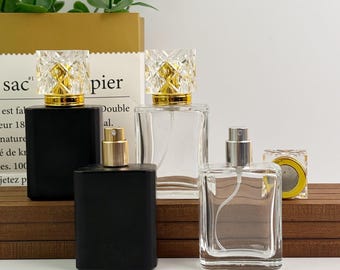 50ml nachfüllbare Glasparfümflasche, leere Glassprühflasche, Luxus-Zerstäuberflasche mit dekorativer Kappe, Reiseduftbehälter