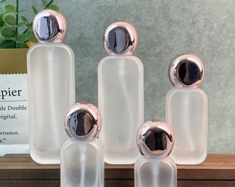 Frosted Glass Cosmetic Bottles Set - Refillable Fine Mist Spray & Lotion Pump Containers with Cap Skincare/Perfume Travel Vanity Storage