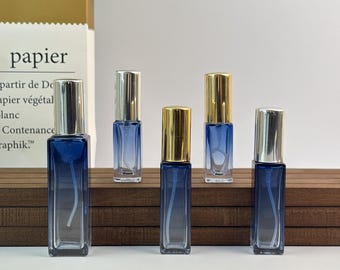 5 ml 10 ml Glassprühflasche, auslaufsicherer Reisespray Gold / Silber-Pumpdeckel, Parfümzerstäuber mit tiefblauem Farbverlauf, leerer feiner Nebelbehälter