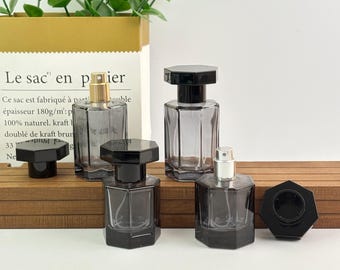 Clear Black Glass Spray Bottle, Refillable Fragrance Atomizer, 30ml 50ml Empty Cologne Bottle, Gold or Silver Sprayer, Luxury Perfume Jars