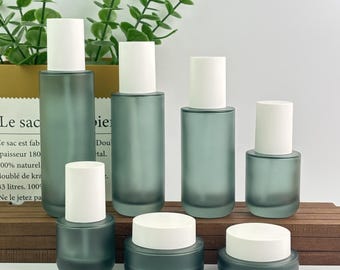 Milchglas leere Lotion Flasche und Cremeglas, nachfüllbare Hautpflegebehälter mit weißen Kappen für Toner, ätherische Öle und Seren