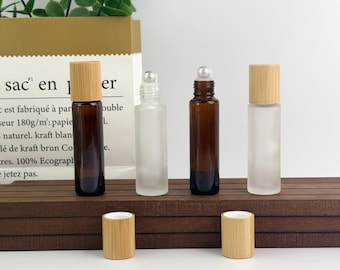 15ml Glass Roller Bottle with Bamboo Cap, Amber or Frosted Clear Roll-On Bottle for Essential Oils, Perfume Oil, Travel Serum, Eco Packaging
