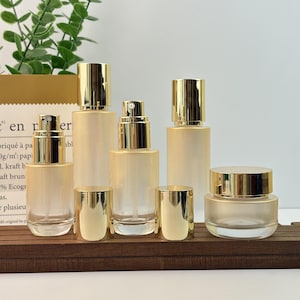 Luxury Glass Gold Gradient Cosmetic Container, Empty Skincare Packaging, Lotion Bottle, Fine Mist Sprayer, Cream Jar, Leak-proof Travel Size