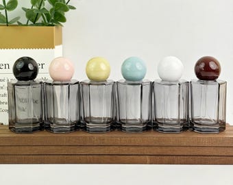 50ml Clear Black Glass Spray Bottles with Colorful Ball Caps, Empty Perfume Jar, Refillable Fine Mist Atomizer, Silver Twist Sprayer