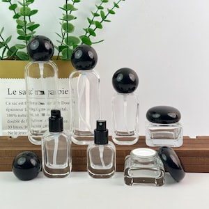 Glazen cosmetische fles van 30 g tot 120 ml, transparante lotionpompflacon en crèmepot met zwarte dop, navulbare huidverzorgingsverpakking