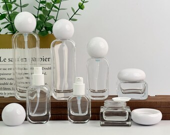 Minimal Clear Glass Lotion Pump Bottles & Fine Mist Atomizer, Empty Cream Jars, Refillable Skincare Packaging for DIY and small brands
