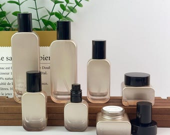 20ml 30ml 50ml 100ml 120ml Champagne Glass Lotion Bottle and Cream Jar, Refillable Cosmetic Bottle, Personal Skincare Packaging