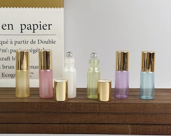 5ml Glass Roll-On Bottle, Essential Roller Bottle with Stainless Steel Ball, Gold Cap Mini Perfume Oil Vial, Refillable Travel Aromatherapy