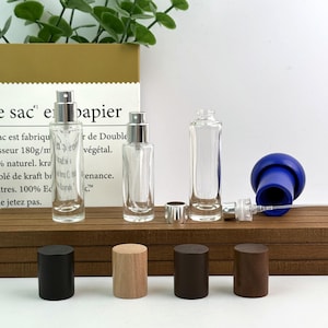 10ml 15ml Glass Crimp Spray Bottle, Clear Refillable Perfume Atomizer with Wood Cap, Empty Travel Fragrance Body Mist Container DIY Beauty