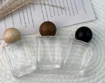 30ml Clear Glass Perfume Bottle with Wooden Ball Cap, Refillable Fine Mist Sprayer for Perfume, Toner, Leak-proof Atomizer, Home Decoration