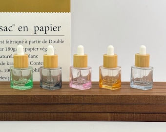 6ml Square Glass Dropper Bottles with Bamboo Cap, Refillable Eye Dropper for Essential Oils, Perfumes, Serums, Colorful Cosmetic Container
