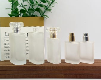 Frosted Glass Perfume Spray Bottle with Clear Crystal Cap, Empty Refillable Atomizer, Refillable Fragrance Bottle, Gold or Silver Sprayer