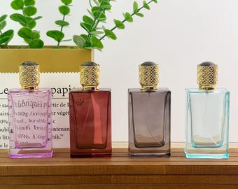 Empty Glass Spray Bottle 30ml 50ml 100ml, Refillable Perfume Atomizer, Colored Cosmetic Packaging with Gold Cap, Wedding Gift