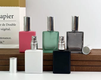 Square Glass Perfume Spray Bottle with Silver Atomizer, Refillable Fine Mist Cologne Sprayer for Travel, Gifts & Vanity Display