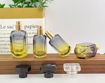 Gradient Glass Perfume Spray Bottle, Refillable Ombre Fragrance Bottle, 30ml 50ml Gold Atomizer with Black or Clear Cap, Fragrance blends