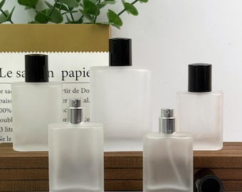 30ml 50ml 100ml Frosted Glass Perfume Spray Bottle, Refillable Square Atomizer, Silver Sprayer, Empty Fragrance Bottle, Mist Dispenser
