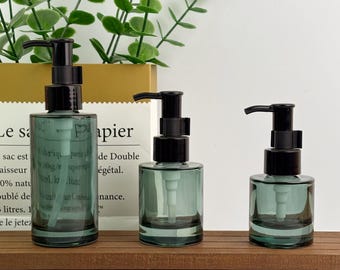 Runde Glas Lotion Pumpflasche, nachfüllbare Körperwaschflasche, leere Seifenspender, Toilettenartikelbehälter in Reisegröße, Kosmetikverpackung