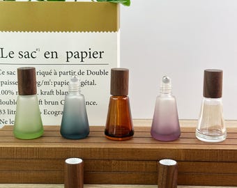 10ml Glass Roller Bottle, Colorful Perfume Oil Container, Empty Essential Oil Bottle with Wood Cap