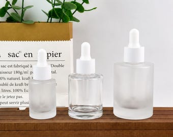 Glass Dropper Bottle 15ml 30ml 50ml, Frosted or Clear Serum Bottle, Empty Tincture Bottle, Skincare Packaging, Essential Oil Storage