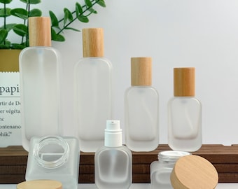 Frosted Glass Skincare Packaging Set, Leak-proof Lotion Bottle/Cream Jar Applicable for Handmade Beauty Blends, Gift & Bathroom Organization