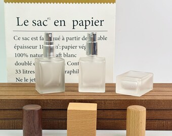 10ml Square Glass Spray Bottle with Wooden Cap, Empty Perfume Atomizer, Frosted & Gray Fine Mist Sprayer, Travel Size Sample Perfume Jars