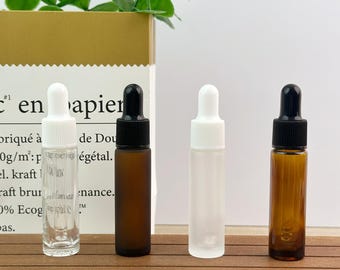 10ml Glass Dropper Bottle, Refillable Essential Oil and Serum Packaging, Clear Frosted Amber Brown Options