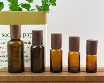 Amber Glass Essential Oil Bottles with Walnut Wood Cap, Empty DIY Dropper Bottle, 10ml 15ml 20ml 30ml 50ml