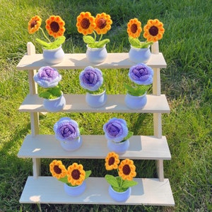 Flor, Flor de crochet, Rosa de crochet, Girasol en maceta de crochet para decoración del hogar, Flores de punto para decoración de oficina, adornos de habitación