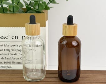 120 ml szklana butelka z kroplomierzem i bambusową nakrętką, butelka na serum, pipeta wielokrotnego napełniania, butelka bursztynowa lub przezroczysta, opakowanie do pielęgnacji skóry, pojemnik na nalewkę
