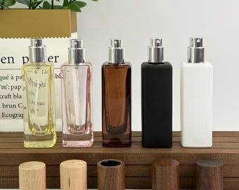 30ml Glas Parfüm Sprühflasche, nachfüllbarer Reisezerstäuber mit Holzdeckel, leerer Kosmetikbehälter für Parfüm, ätherisches Öl, Toner