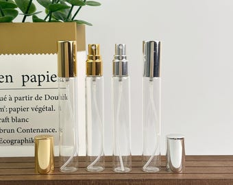 10ml Glass Perfume Spray Bottles, Refillable Fine Mist Atomizer with Gold or Silver Sprayer, Clear Travel Bottle for Samples & Small Brands