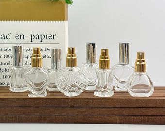10ml Glasparfüm Sprühflasche, nachfüllbarer Mini Zerstäuber, Vintage Duftflasche in Herzschale und Retro Formen, leere Sprühgläser