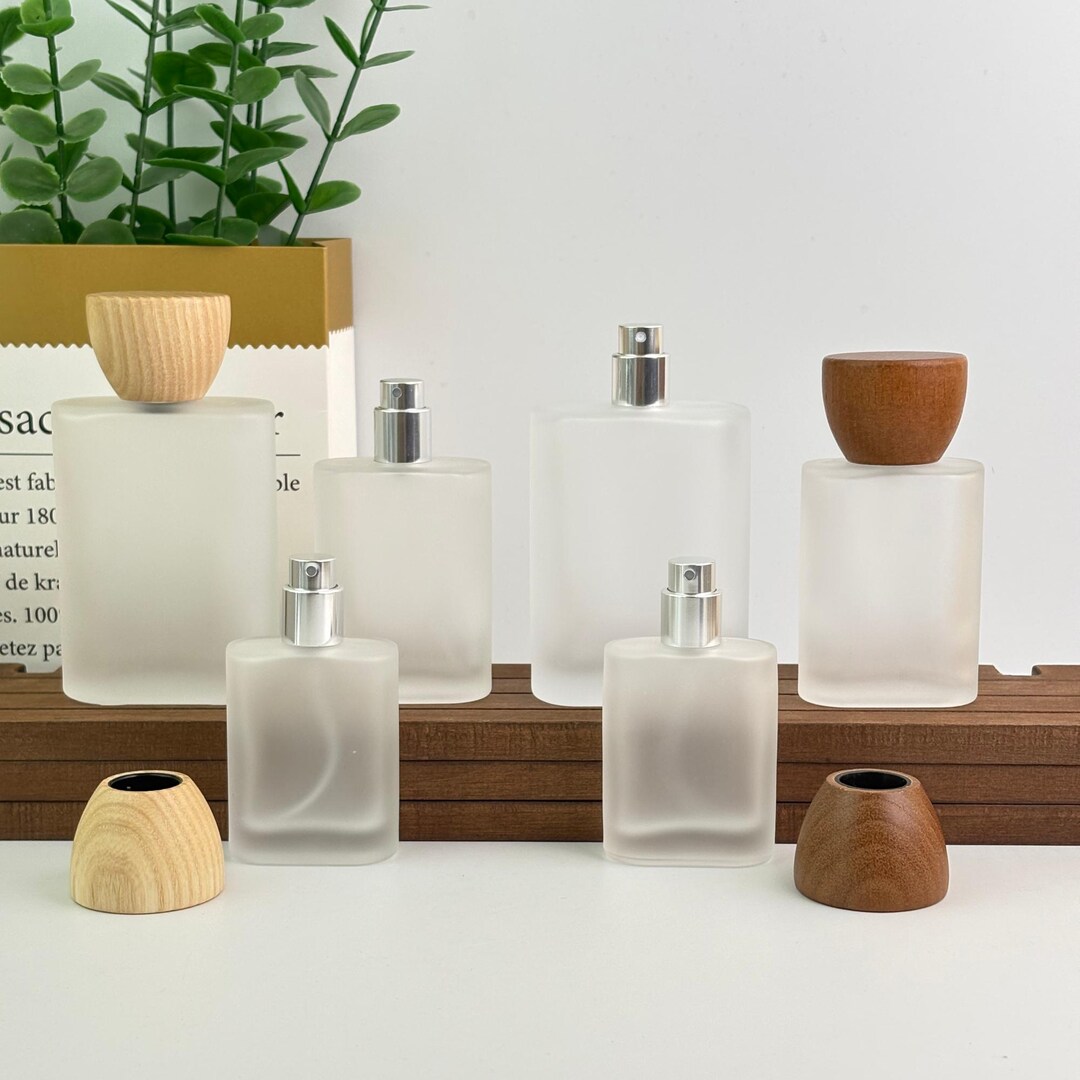 Empty Frosted Glass Perfume Spray Bottle With Wooden Cone Cap ...