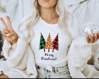 Camiseta de Feliz Navidad, camiseta de Feliz Navidad, camiseta de Feliz Navidad para mujer, camiseta de árboles de Navidad