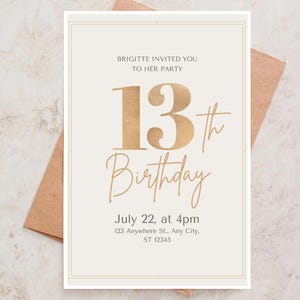 13th birthday invitation editable template, birthday party for teen girl, teenage birthday celebration, trending birthday invitation