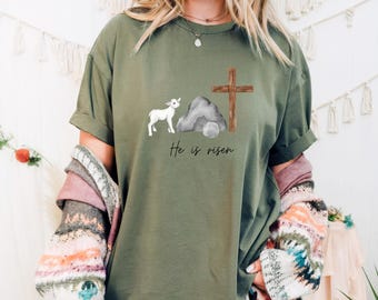 He Is Risen, Easter Cross, Lamb, and Tombstone digital download religious Easter T shirt kids shirt| Faith PNG Easter