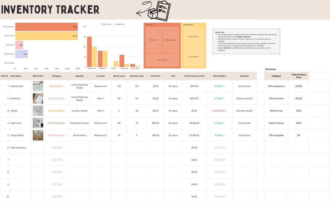 Inventory Tracker Spreadsheet Small Business Inventory Template Canva ...