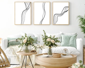 Black and White Abstract Art, wall art abstract, black and white wall art, abstract wall art, set of three, contrast wall art, line art