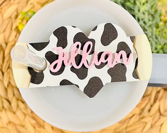 Cow Pattern Tumbler Name Tag | Custom Farmhouse Stylish Name Plate | Personalized Acrylic Cup Accessories | 20 oz 30 oz 40 oz Topper