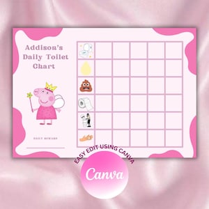 Pinke Peppa Potty Trainingskarte - lustige Belohnungskarte für Kinder, Toilettentraining Motivation, süßes rosa Design für Mädchen, Schweine Thema Toilettenkarte