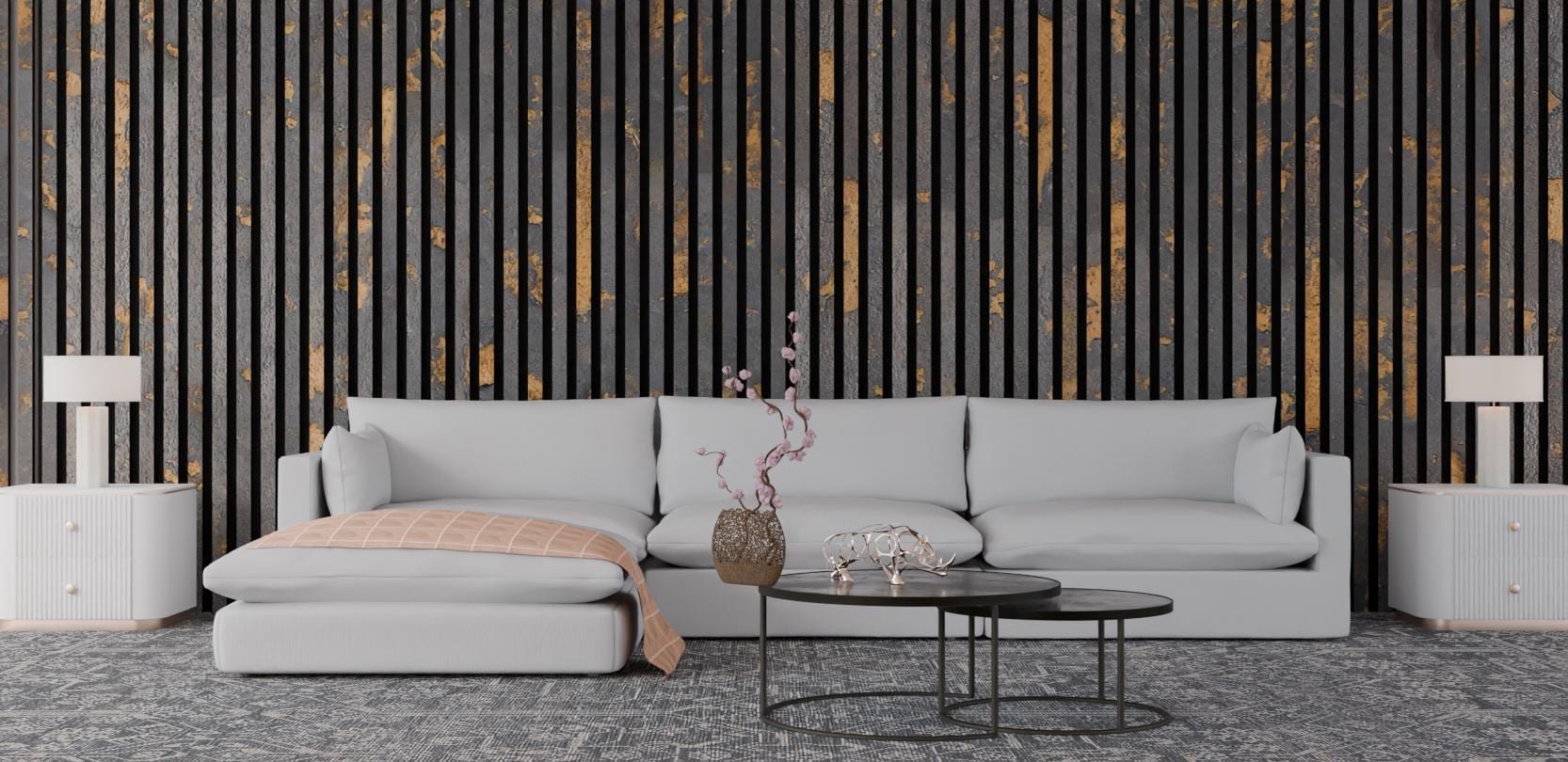 K black Gold- 2700x600mm  Acustone Natural Stone Acoustic Panels | Sound Absorbing Wall Panels | Luxury Alternative to Wood Acoustic Panels.