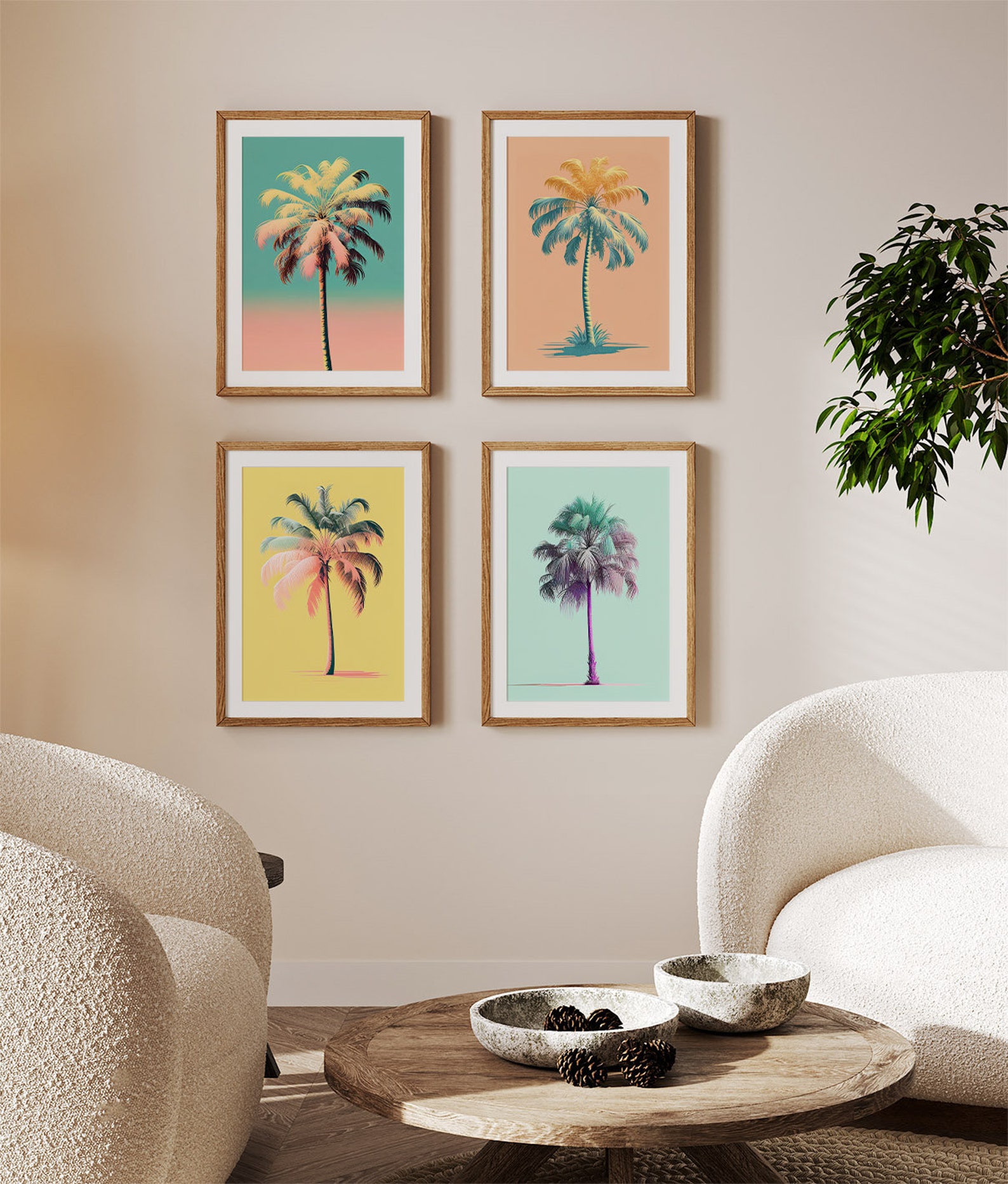 Palm Tree Poster Bundle Tropical Art Gradient Palm Tree Instant ...