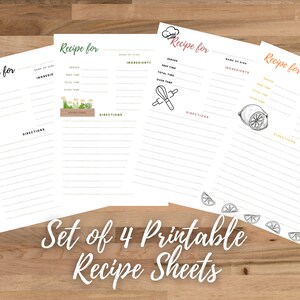 Printable Recipe Sheets | Set of 4