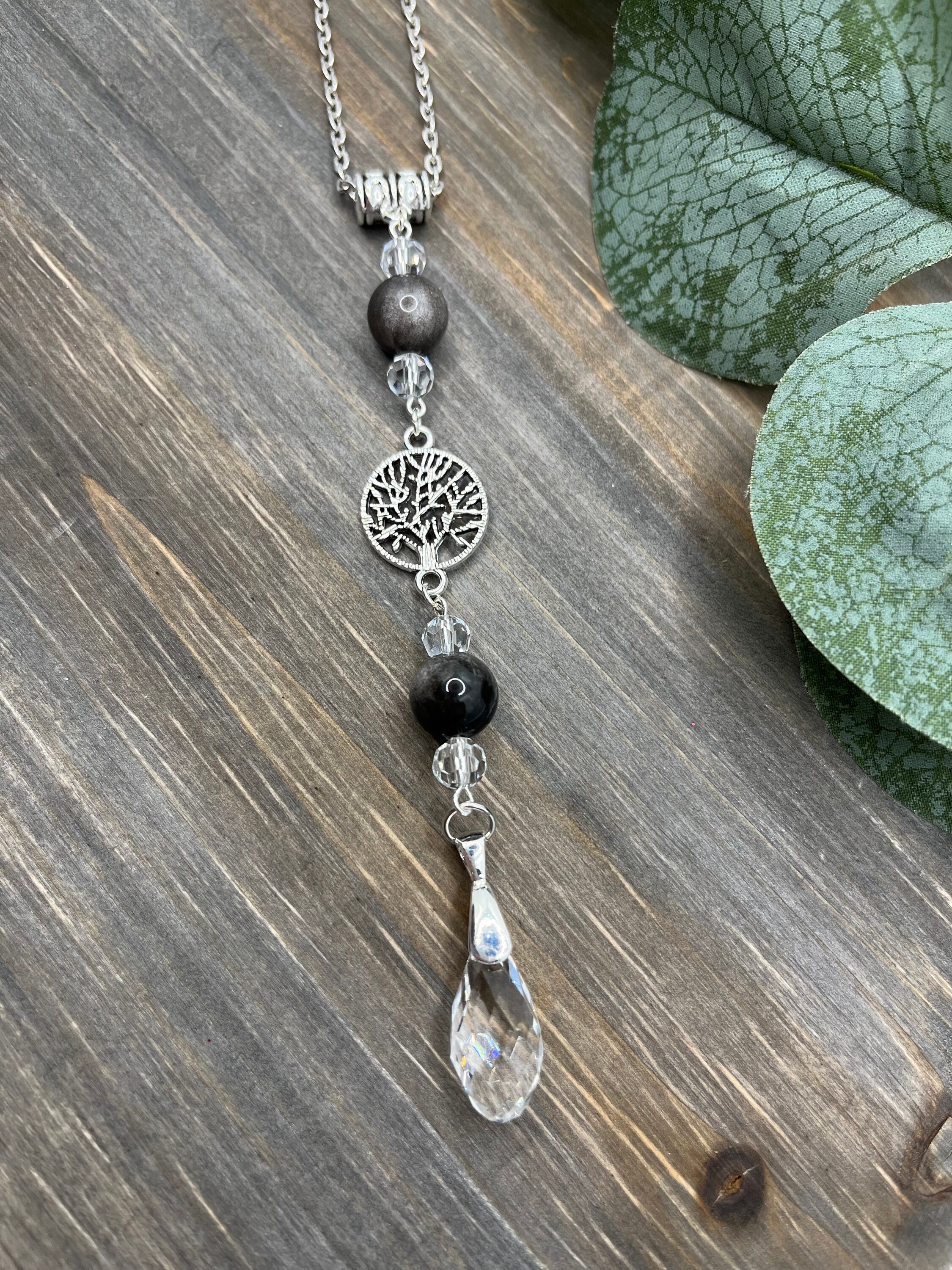 Obsidian Tree of Life Car Charm: Crystal Sun Catcher Rearview Mirror ...