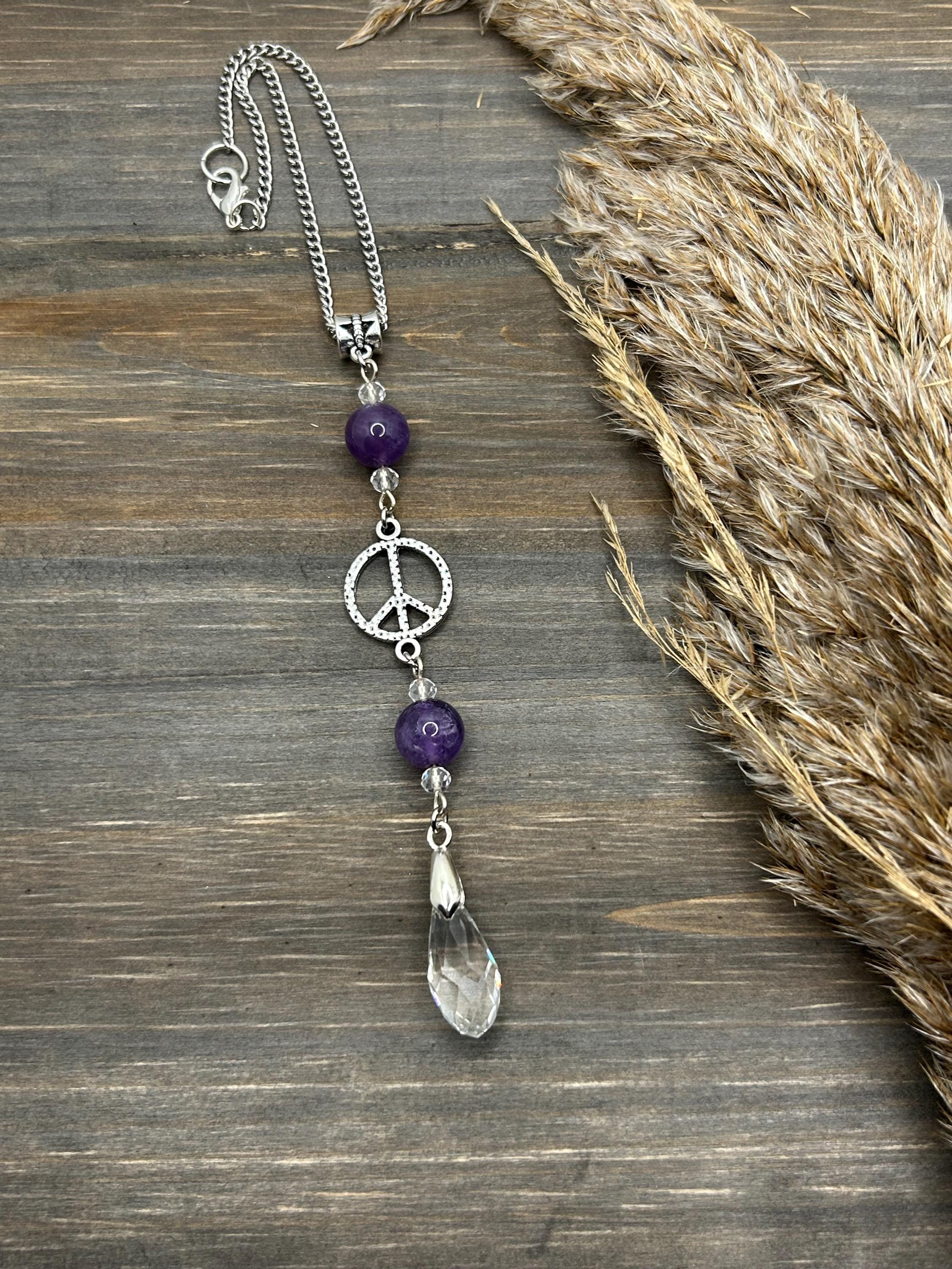 Amethyst Peace Sign Car Charm: Crystal Sun Catcher, Boho Rearview ...
