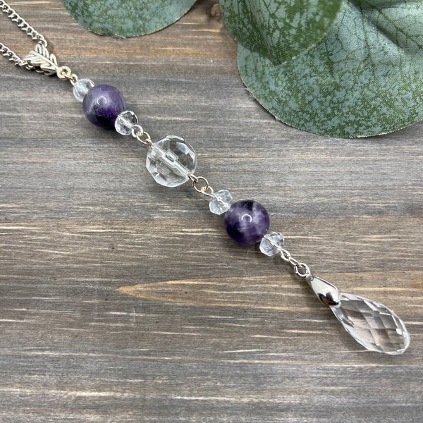 Amethyst Sun Catcher Rearview Mirror Car Charm, Car Decor, BOHO, Car Accessory, New car gift