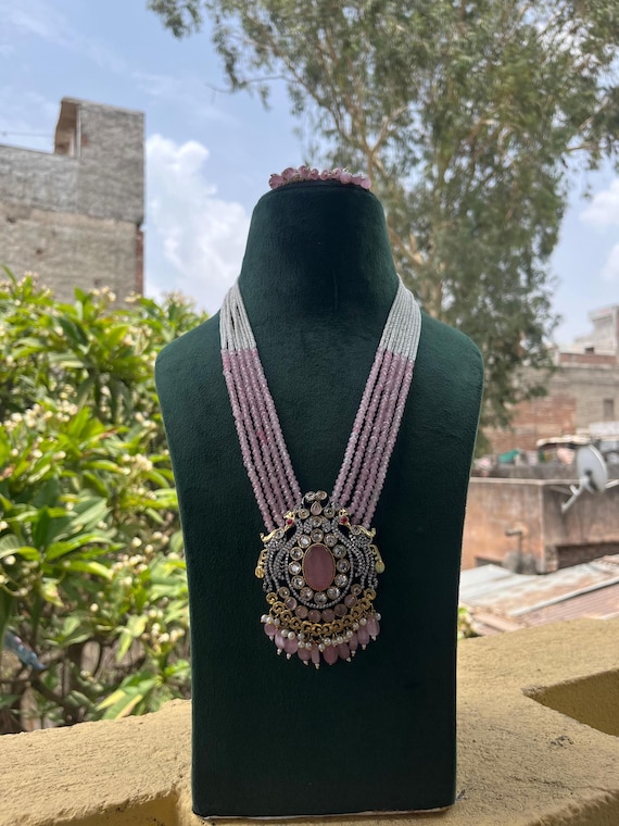 Victorian Replica Kundan Necklace Set: Indian Bridal Polki Jewelry