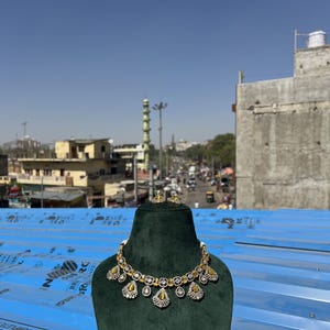 Premium quality dual tone Doublet Stones Uncut Moissanite Polki Kundan Wedding Jewelry Necklace Set Sabyasachi inspired