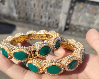 kundan Bangles/Gold Pacheli/Indian Bangles/Indian kada/openable bangle/Rajwadi Kundan kada/Indian wedding jewelry /pakistani kada/bracelet