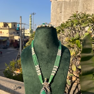 Green Polki Necklace| Indian Long Necklace | Pakistani Jewelry |Kundan Long Necklace Mala |Indian Jewelry| semiprecious beads Necklace|